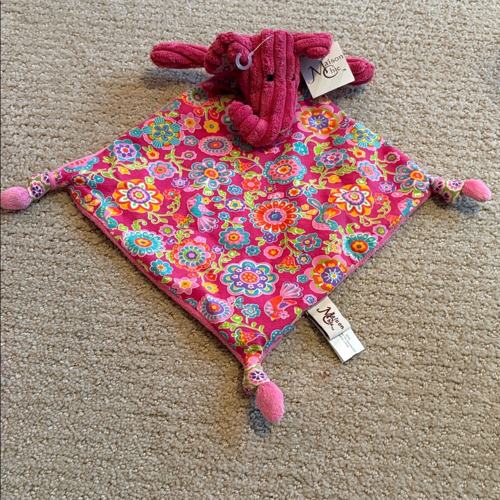 Chenille Elephant with Flowers Lovie